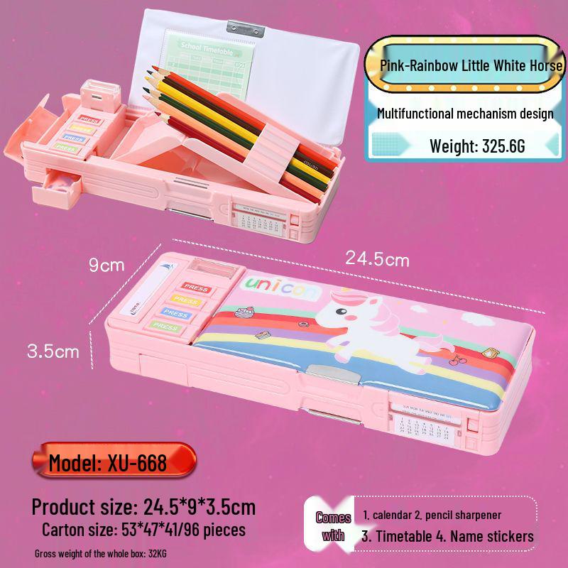 Creative Double-Layer Cartoon Pencil Box - Multifunctional, Large Capacity Stationery for Elementary Students
