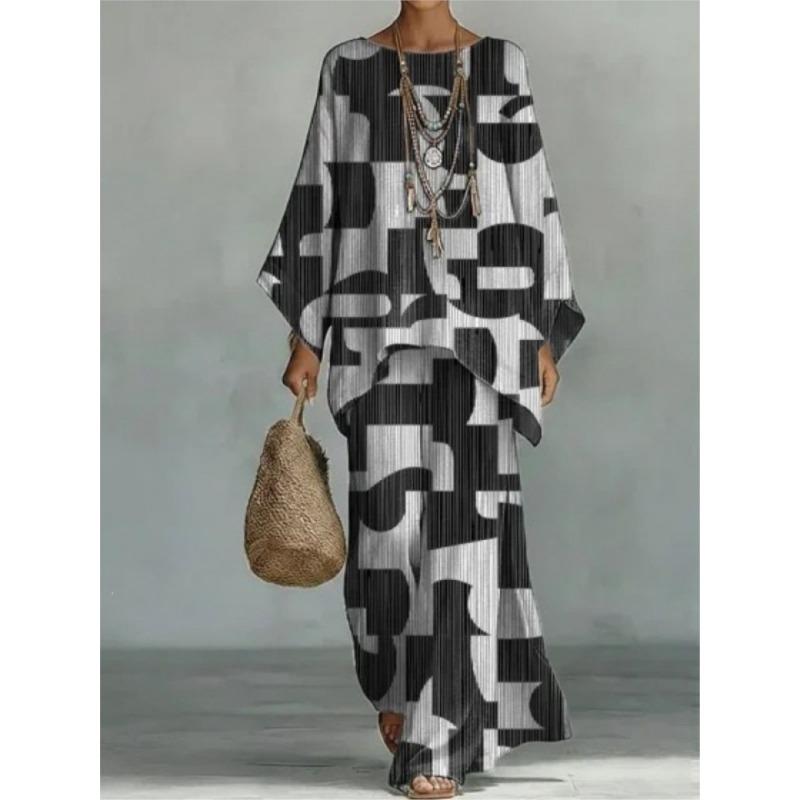 Women’s Vibrant Watercolor Print Batwing Sleeve Top & Wide Leg Pants