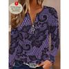 Women's Creative Printed Zipper Long-sleeved T-shirt, Breathable, Soft and Comfortable, Suitable for All-year-round Casual Wear