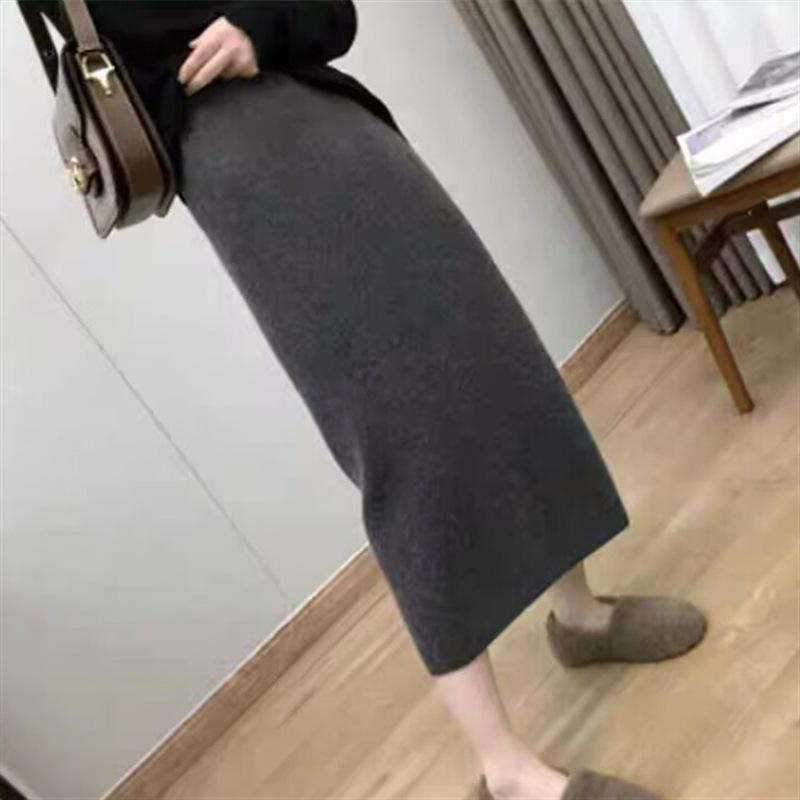 

Юбка Женская Весна Осень Миди Вязаная С высокой талией А-силуэта Облегающая До колена Драпированная Юбка-бодикон One size темно-серого