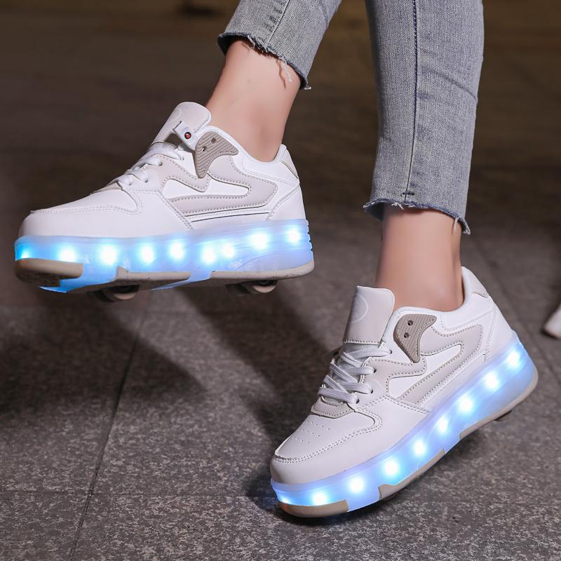 29-40 Zapatos Deportivos Planos Desmontables de Cuatro Ruedas para Niños Zapatos Deportivos Luminosos LED Recargables Patines de Cuatro Ruedas