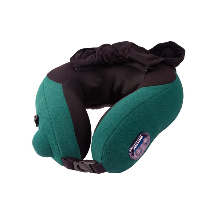 Olyi Electric Shiatsu Kneading Neck Massage Pillow Inflatable Red Light Heat Detachable Hood Portable Polyester