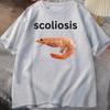 Shrimp with Scoliosis Graphic T Shirts Funny Curved Shrimp Meme T Shirt Seafood Humor Tee Cotton Short Sleeve Round Neck Tops