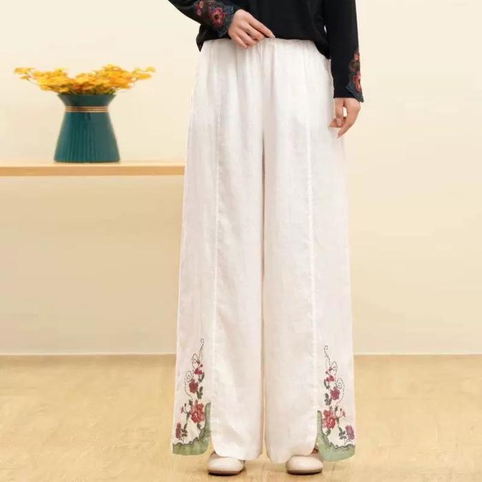 

Широкие брюки из хлопка и льна - Светло-фиолетовый, Зеленый, Абрикосовый, Розовый, Белый, Смесь шенилла и спандекса L белый