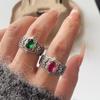 Xiaomi 925 Sterling Silver Rings For Women Geometric Fine Jewelry Finger Adjustable Vintage Green Stone Ring For Party Birthday Gift