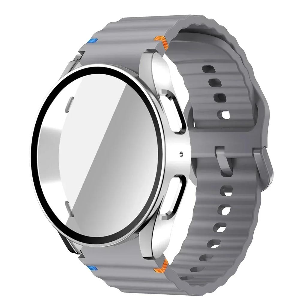Boîtier+Bracelet pour Samsung Galaxy Watch 7 6 5 4 40mm 44mm Bracelet en Silicone Film Protecteur d'Écran en Verre Trempé Housse Bumper