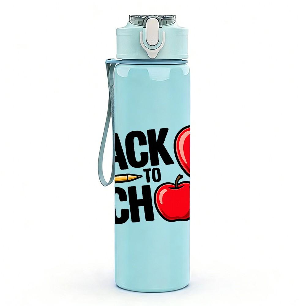1PC Back To School Apple Book Theme 750ml Color Plastic Sports Water Bottle Leakproof Flip Straw Lid Suitable for Sports Office Home Use