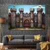 2D Fantasy Castle Backdrop Medieval Fortress with Flags Photography Background