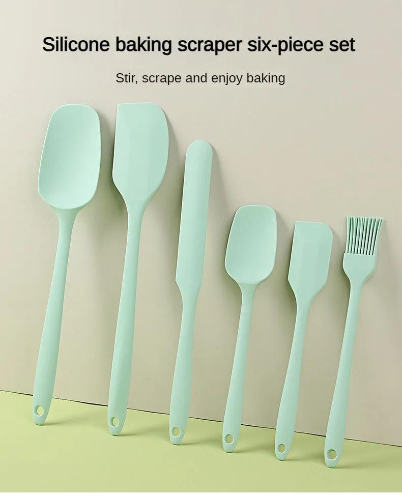 6pc Silicone Spatula set for baking-cake frosting kit with brush, non-stick scrapers & cream spreads | cute kitchen gadgets