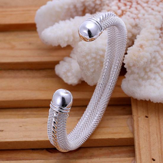 Women Casual Mesh Twisted Carving Band Silver Plated Bangle Bracelet Jewelry