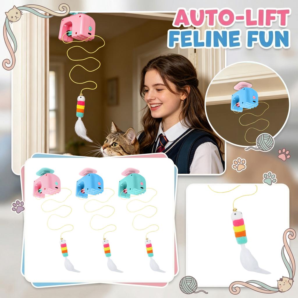 Lifting Retractable Cats Toy, Interactive Electronic Teaser With Random Up & Down Movement, USB Rechargeable Hanging Door Cats Toy For Indoor Cats