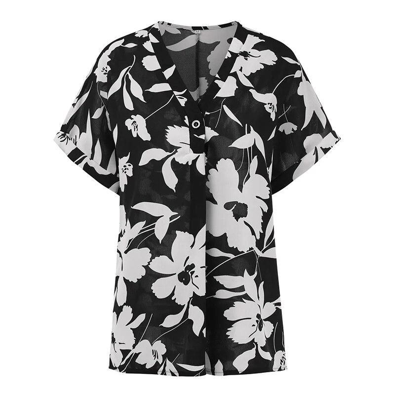 

Женские рубашки, повседневные футболки, свободный крой, однобортная шифоновая блузка на пуговицах с коротким рукавом и цветочным принтом L