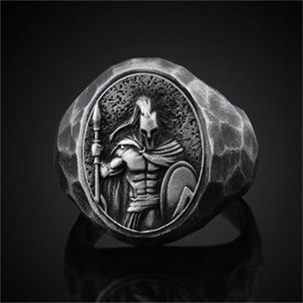 

European and American Style Domineering Men s Ring, Nostalgic Warrior Oval Trend Ring 13 срібний