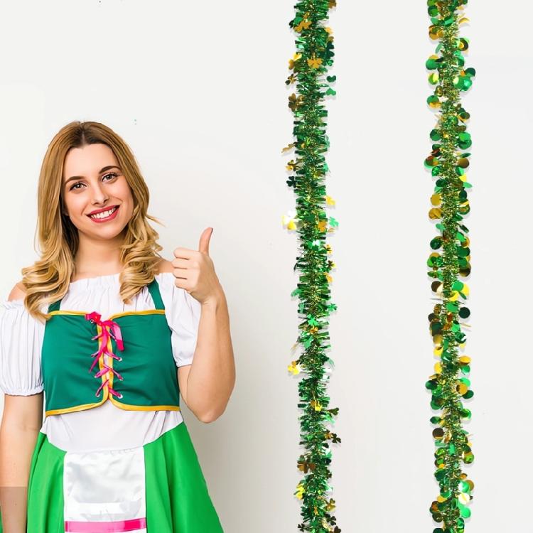 4Pcs Metallic Tinsel Twist Ornament 6.5ft Each Green Gold Fringes Artifical Vine for Irish Festival Holiday Decoration