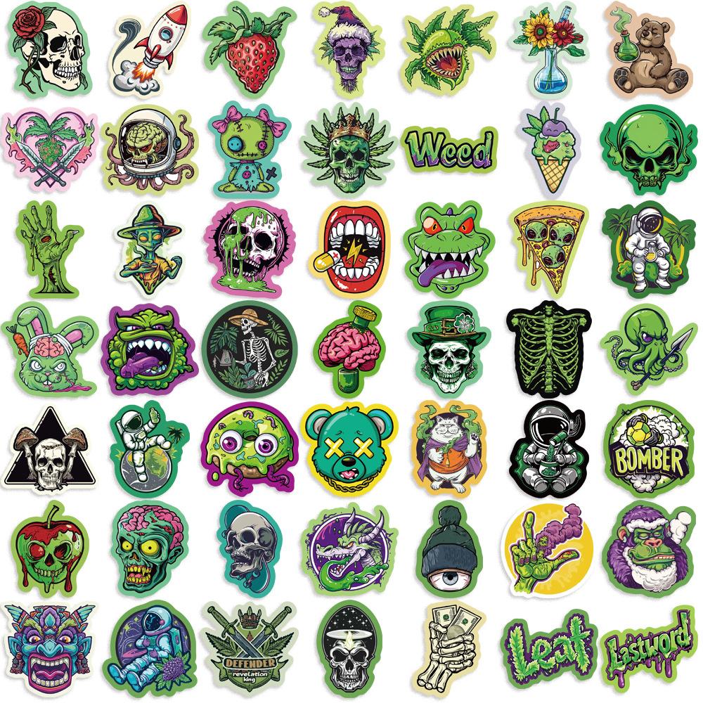 50uds Esqueletos de Monstruo Verde Dibujos Animados Graffiti Pegatinas DIY Teléfono Portátil Cuaderno Maleta Pegatina Impermeable Juguete para Niños Regalos
