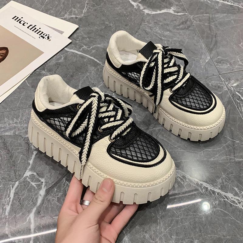 

Дышащие маленькие белые туфли на толстой подошве женские 2025 осень новые универсальные повседневные спортивные туфли женские сетчатые легкие кеды женские 40 чёрный