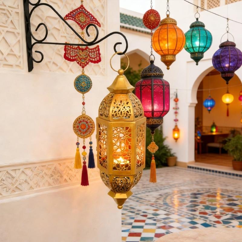 Portacandele in Ferro Battuto Marocchini Lanterna con Design Traforato da Appendere Decorazioni Regalo per Eid Ramadans