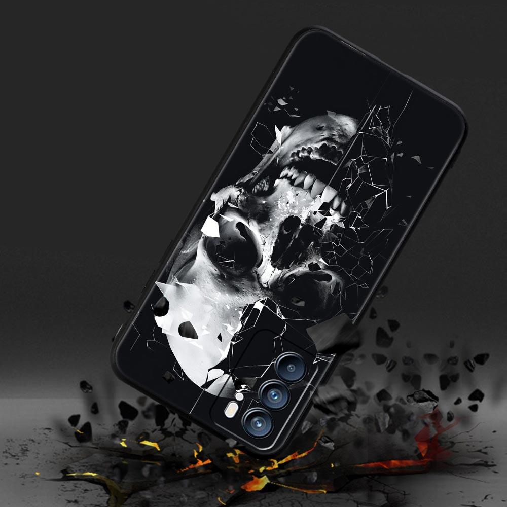 Phone Case Cover For Oppo A17 A31 A54 A57 A78 A79 Find X5 X6 Reno 7 8 10 11 12 13 F Pro 5G Soft TPU Shell Terror Black Skull Bag