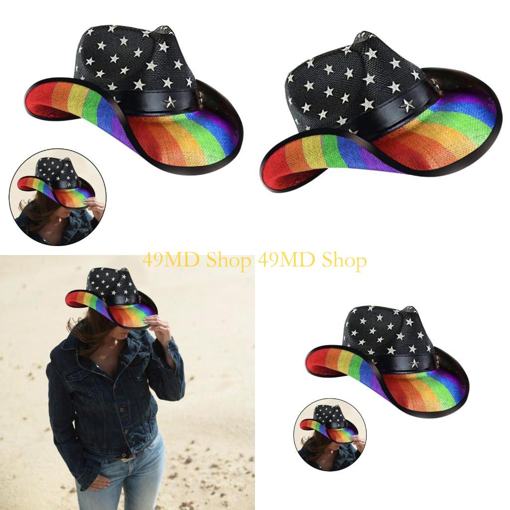 49MD Rainbow Homburg Hat Panama Hat Gift for Boyfriend Cowboy Hats Wide Brimmed CN