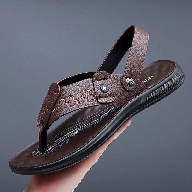 

Мужские кожаные тапочки 2024 года, летние, люксовые, брендовые, мужские шлепанцы, для дома и отдыха, мягкие, пляжные, двойного назначения, повседневная обувь, размер 38-44 44 коричневый