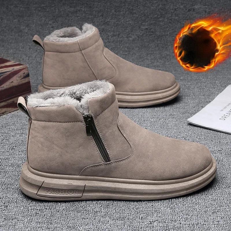 Men's Snow Cotton Shoes Winter  Thickened Warm Comfortable British Style Work Boots Outdoor Trend Casual Shoes Travel 2024