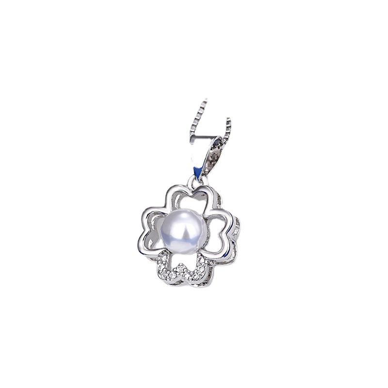 Einfache vierblättrige Kleeblatt-Perlenkette Vielseitiger Zirkon-Anhänger Schlüsselbeinkette Damen