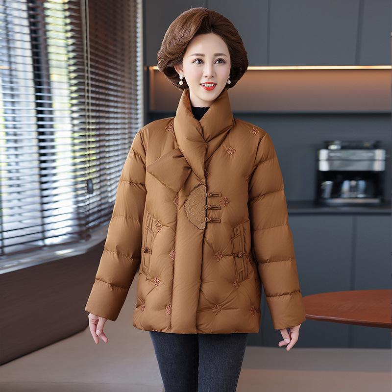 

Mom s 2025 Winter Embroidered White Duck Down Jacket - Women s Stand Collar, Middle-Aged & Elderly XL (suggested 105-120 jin)