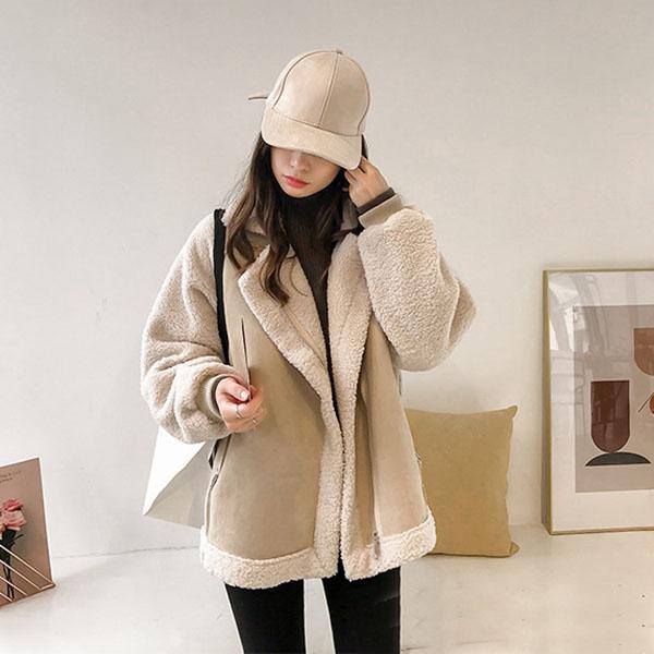 Lamb Velvet Jacket Women's Winter Loose Fur All-in-one Suede Jacket Short Lamb Velvet Warm Motorcycle Jacket
