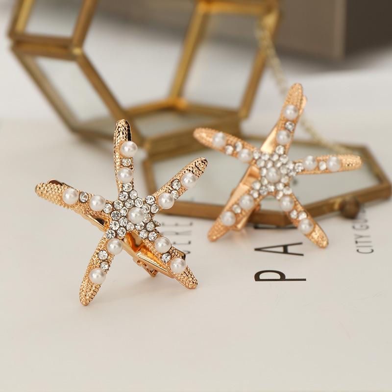 1Pc Fashion European and American Starfish Hairpin Women's Disc Hair Headgear Pearl Hairpin Ocean Hairpin