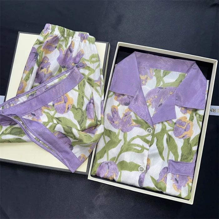 

Новый летний женский комплект пижамы с искусственными пятнами, повседневные шорты и топ, комплект из двух предметов, мягкий искусственный шелк с цветочным принтом, домашний комплект для женщин M