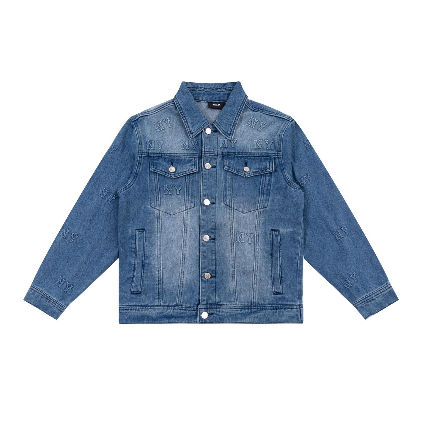 MLB Trendy Autumn 3D Floral Retro Denim Jacket with NY Stamped Buttons - Blue L синий