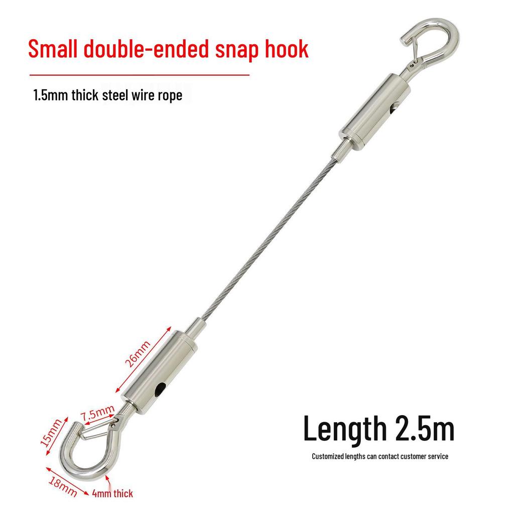 Adjustable 304 Stainless Steel Wire Rope with Double-Head Safety Hook and Spring Clip