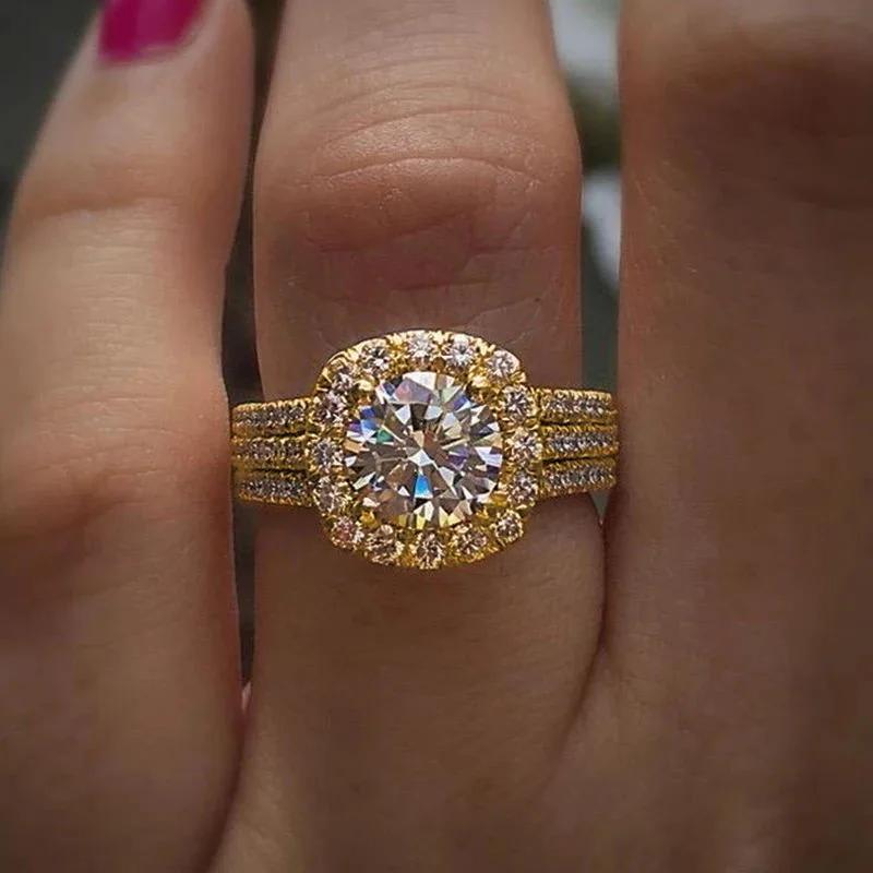 Trendy Women Rings with Brilliant Cubic Zirconia Engagement Rings Wedding Party Jewelry