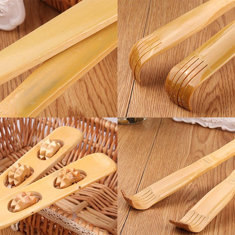 18" Handy Bamboo Massager Back Scratcher Wooden Body Stick Roller Itch Relaxer