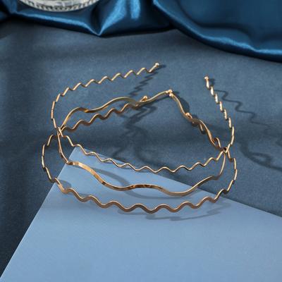Nowa Moda Damskie Złote Metalowe Falowane Opaski do Włosów Geometryczne Proste Cienkie Opaski Elegancka Ozdoba Głowy na Co Dzień i na Imprezę