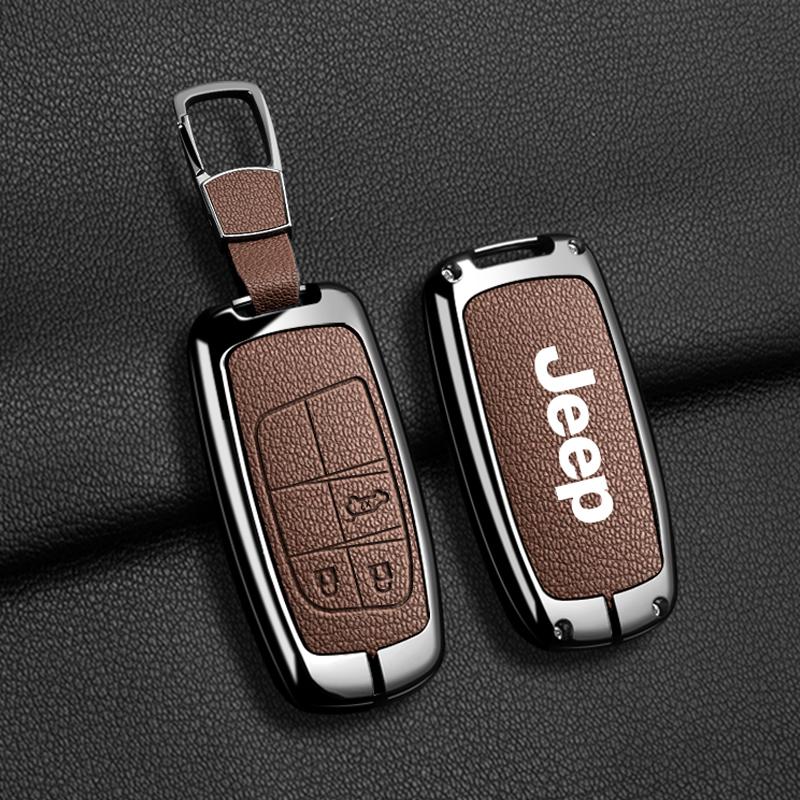 EPY1 For Jeep Grand Cherokee WK2 KL Wrangler JK Commander Renegade Compass 2018 2022 Metal Leather Car Key Case Cover Bag Accessories