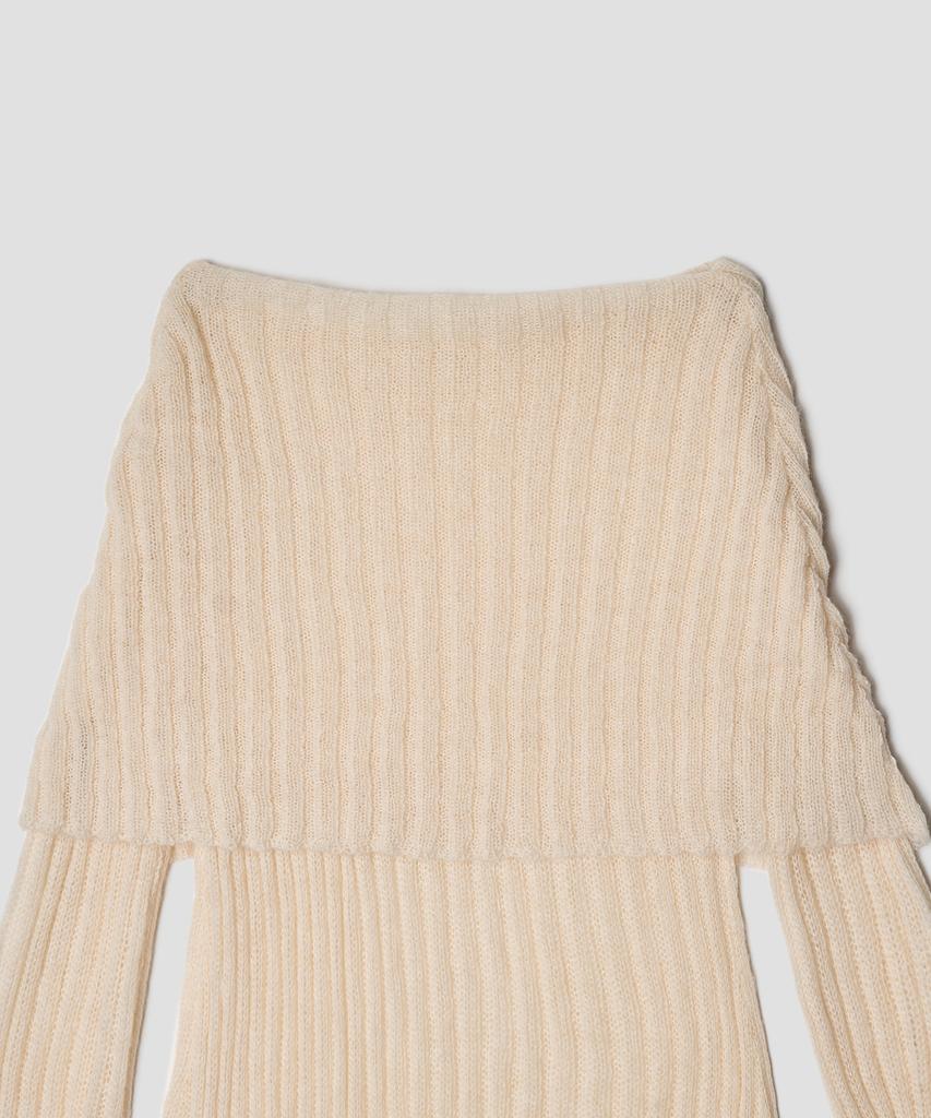 TTUDEMENT Shawl Ribbed Sweater Cream