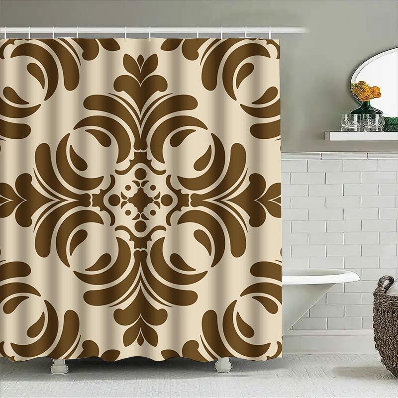 

Vintage-inspired shower curtain featuring a sophisticated damask pattern in rich brown tones perfect for creating an elegant bat 90x180cm