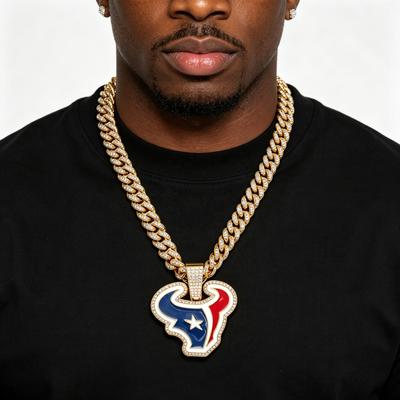 Hip Hop Houston Texans Collier Pendentif Chaîne à Maillons Plaqué Or Bijoux Strass