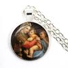 Virgin Mary and Baby Jesus Christian Catholicism Jewelry Necklace Blessed Mother Religious Art Glass Cabochon Dome Pendant Gift