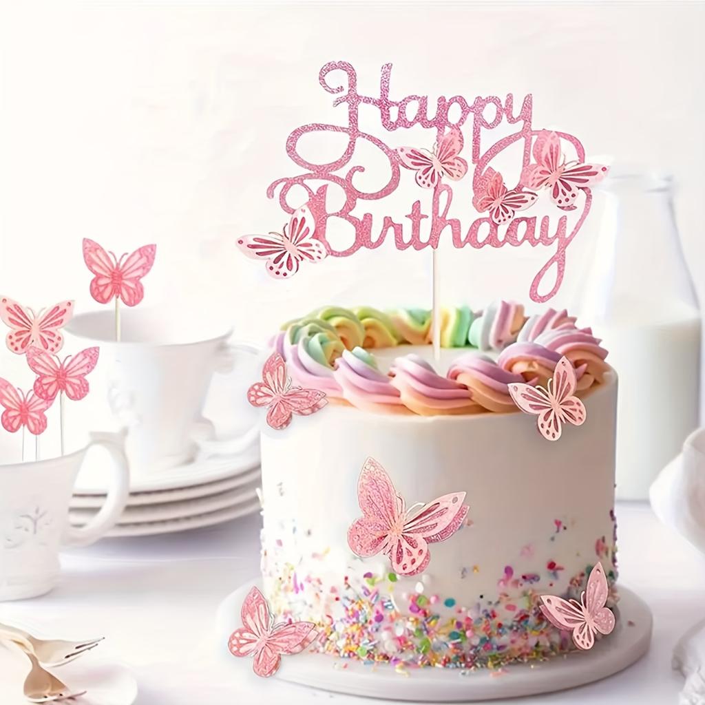 13pcs Butterfly Cake toppers, cupcake toppers, Glitter Butterfly Cake Decorations Double Layers Cupcake Picks for Wedding