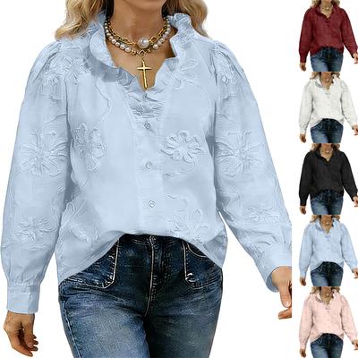 Ladies' Color Spring/summer Lace Embroidered Cotton Linen Sweet Shirt