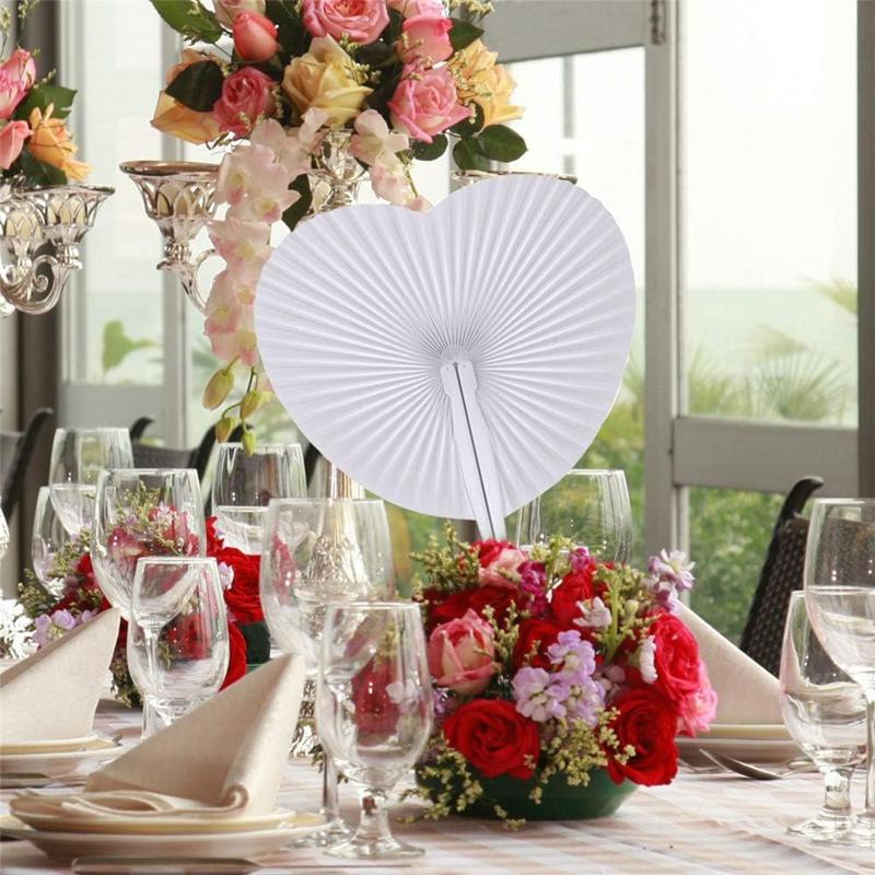 10/20Pcs White Folding Fan Heart Shape Circular Blank Paper Hand Fans Outdoor Gatherings Party Birthday Wedding Decor DIY