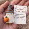 Needle Felted Figurine Little Pocket Ghost, Halloween Handmade Wool Ghost with Pumpkin, Mini Small Prop Plush Doll Inspirational Card, Emotional