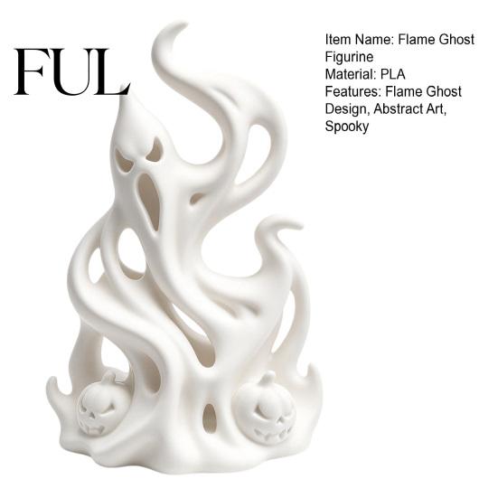 Creative Window Ornament Halloween Flame Ghost Figurine, 3D Printed Spooky Sculpture Fantasy Desktop Accessory with Pumpkins, Abstract Statue