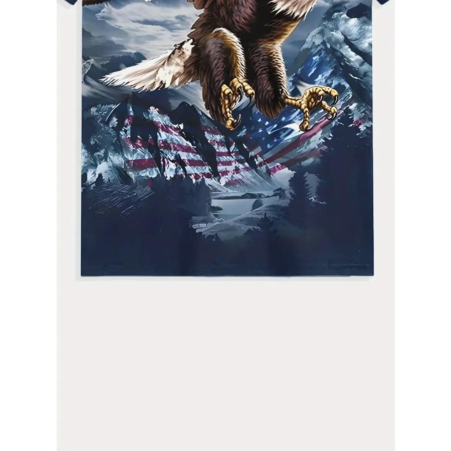Mens Vintage Eagle Graphic Print T-Shirt - Crew Neck, Short Sleeve, Slight Stretch, Polyester, Regular Fit, Summer Outdoor Tee - Animal Pattern