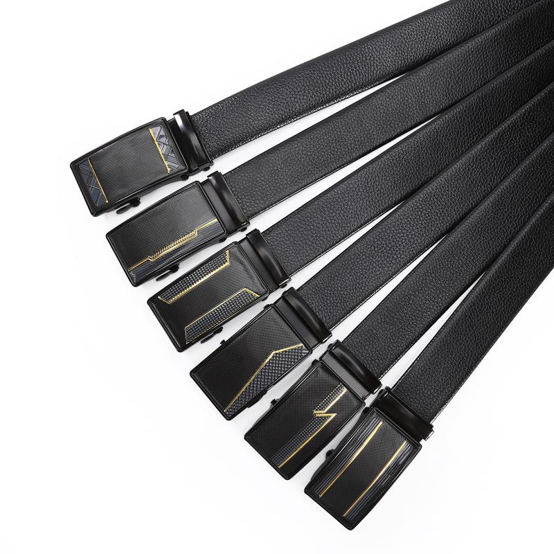 Men'S Belt Lychee Pattern Business Leisure Automatic Buckle Belt Street Stall Clothing Leather Accessories