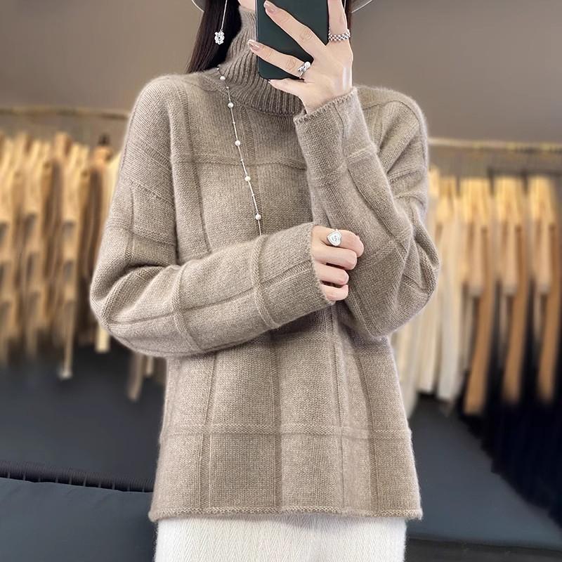 Autumn and Winter Short Sweater Women's Half High Neck Loose Solid Color Knitted Sweater Lazy Style Casual Pullover