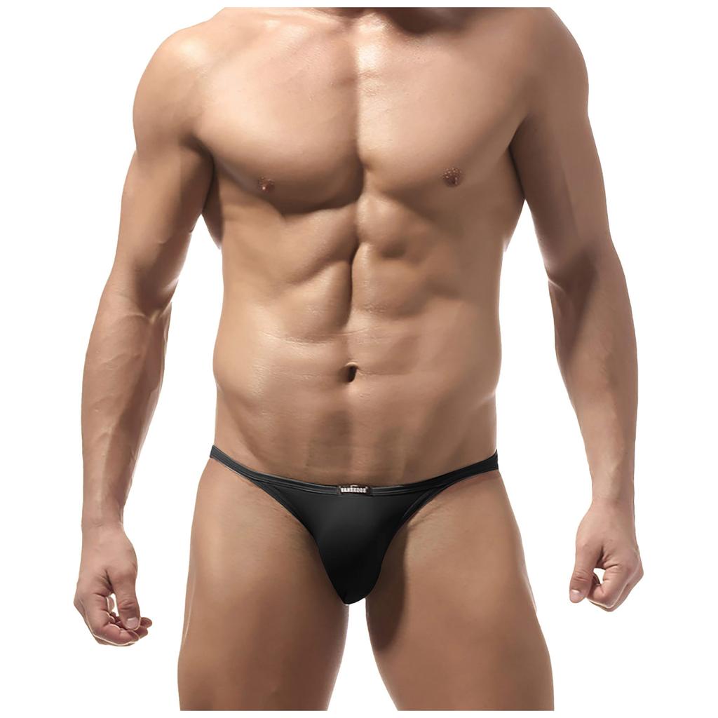 Men's Elastic Tight Low Waist Solid Color Sexy Shorts Ice Silk Briefs