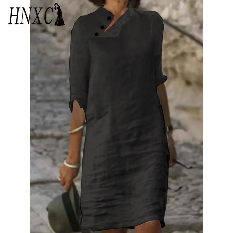 HNXC Dámská móda Léto Jaro Jednobarevný potisk Neformální šaty s krátkým rukávem a vysokým pasem